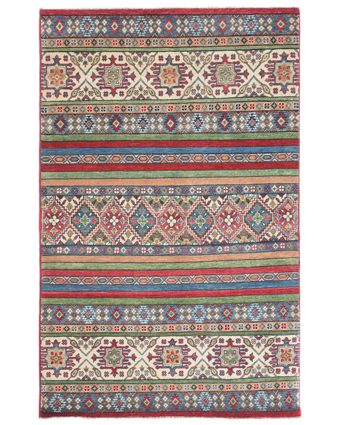 4x6 Multicolor Kuba Afghan Hand Knotted Wool Area Rug